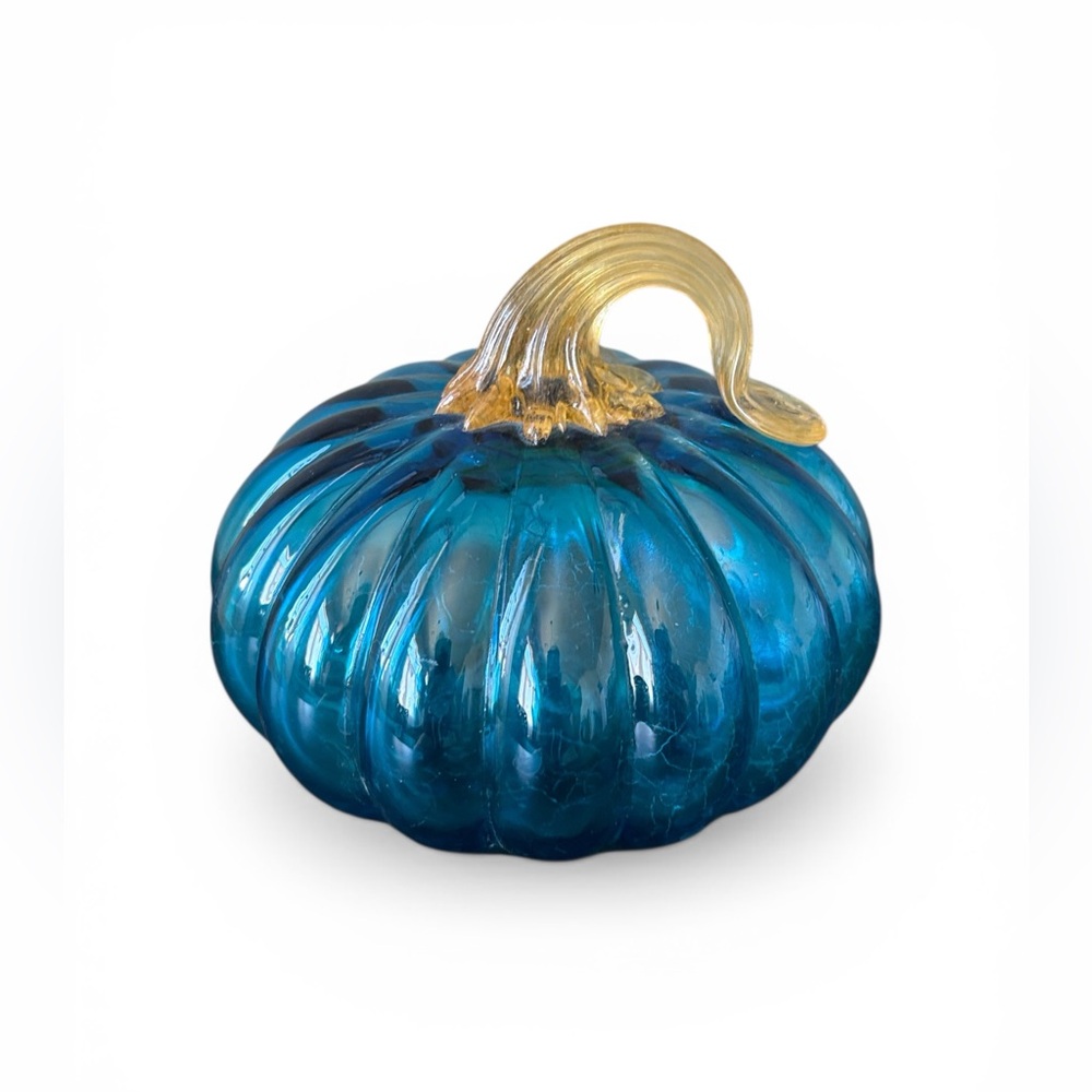 Blue Handblown‎ Glass Pumpkin Fall Decor